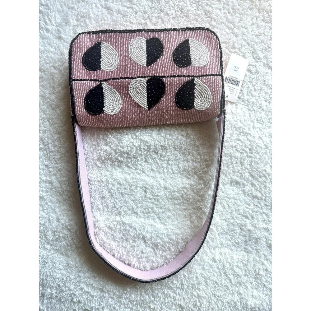 NWT Anthropologie The Fiona Beaded Bag: Icon Edition Pink Black Hearts